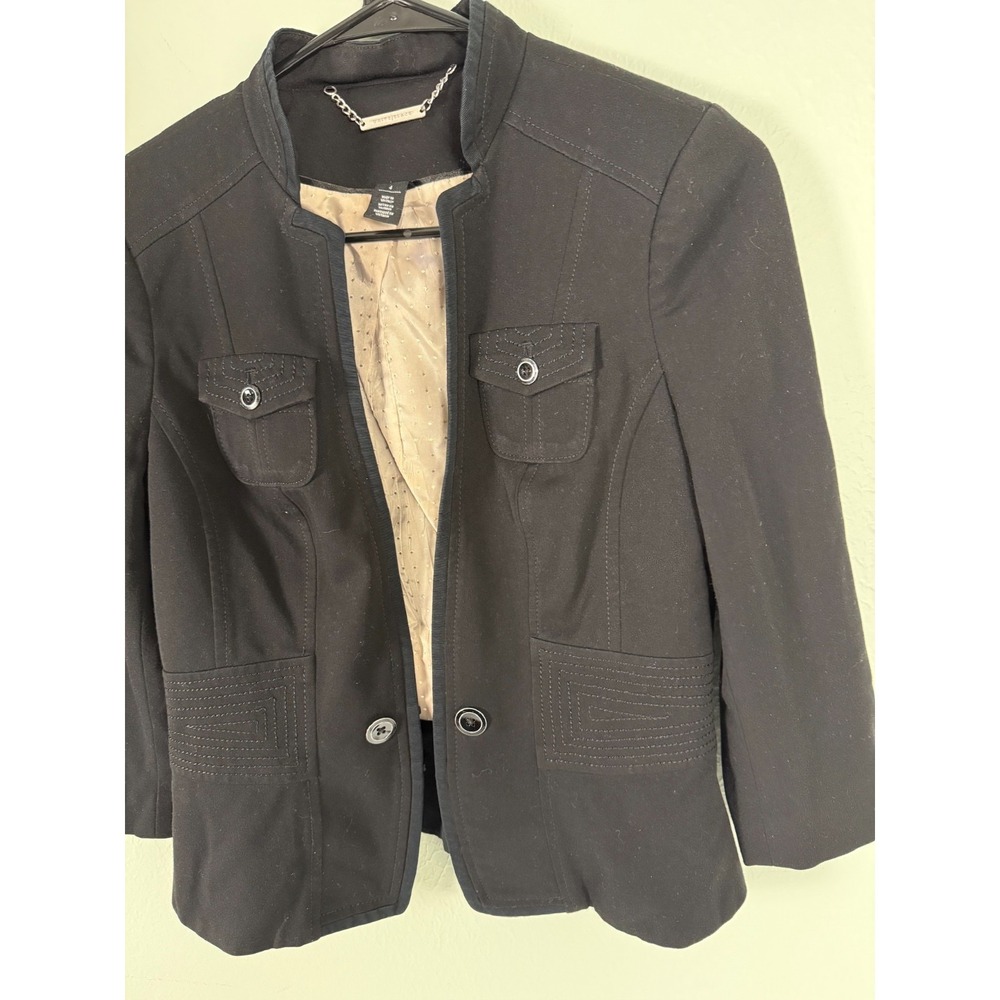 White House Black Market Blazer Jacket Black Cropped Career Women sz 4 - Picture 3 of 5